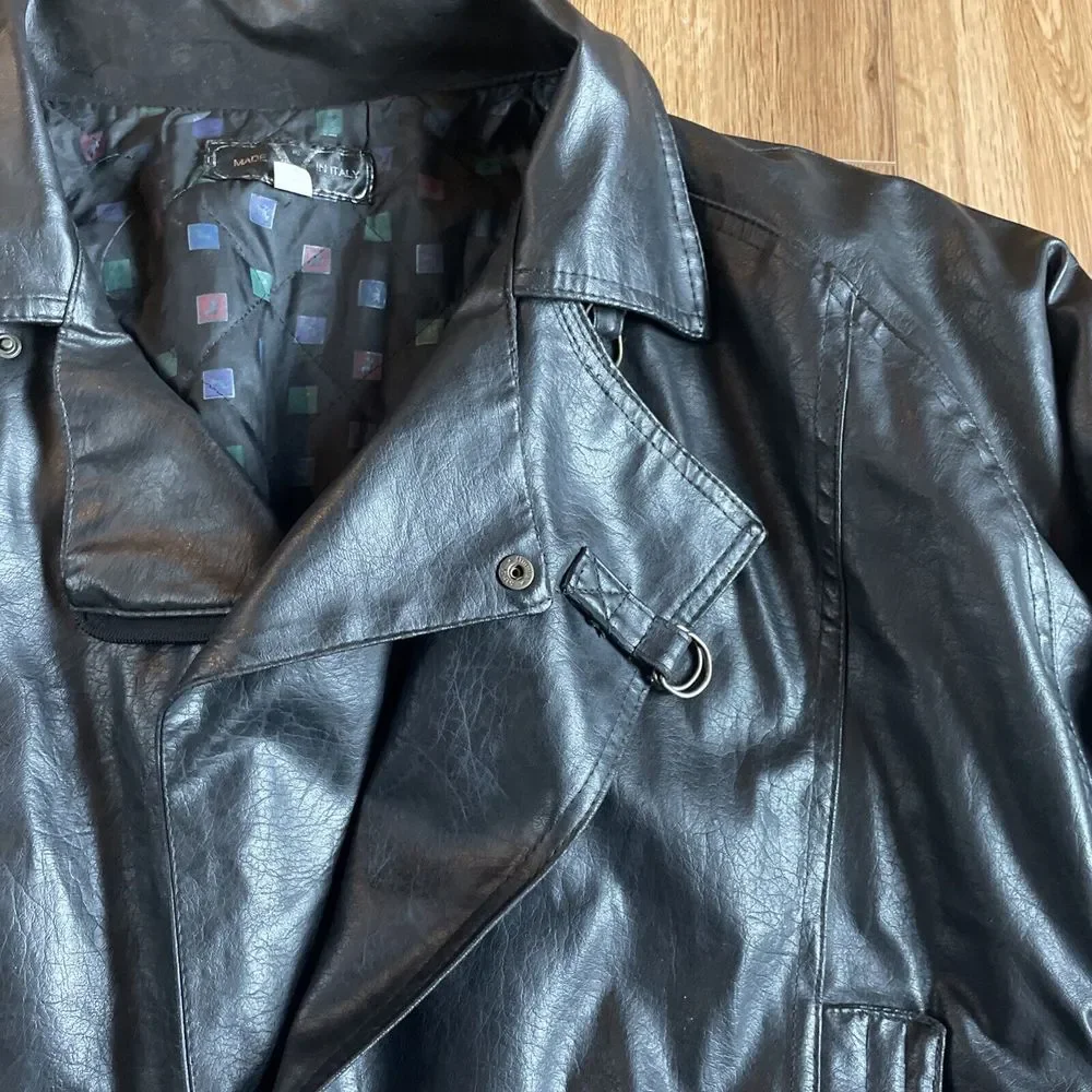 Vintage Black Faux Leather Motorcycle Jacket Biker Bomber Classic‎ Retro Style